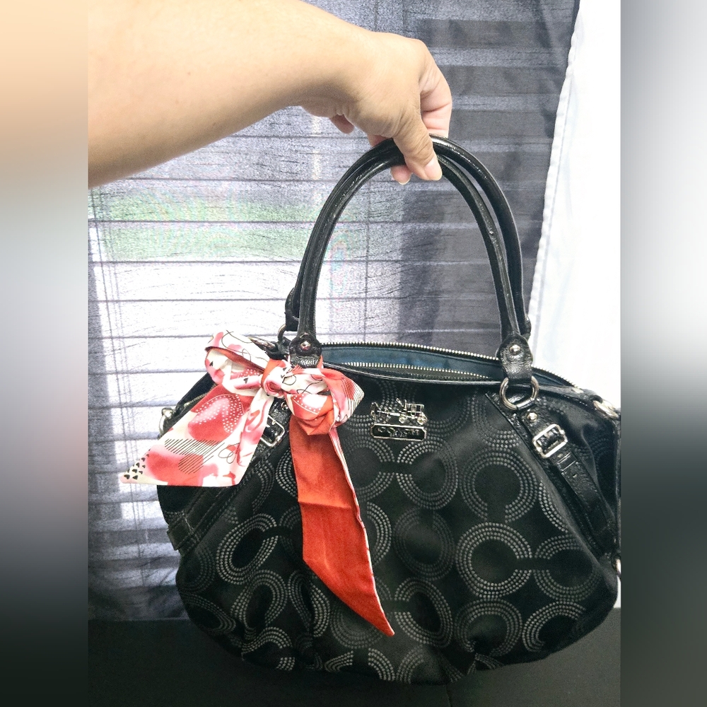 Coach Black and Gray Shoulder Bag with Textured Design